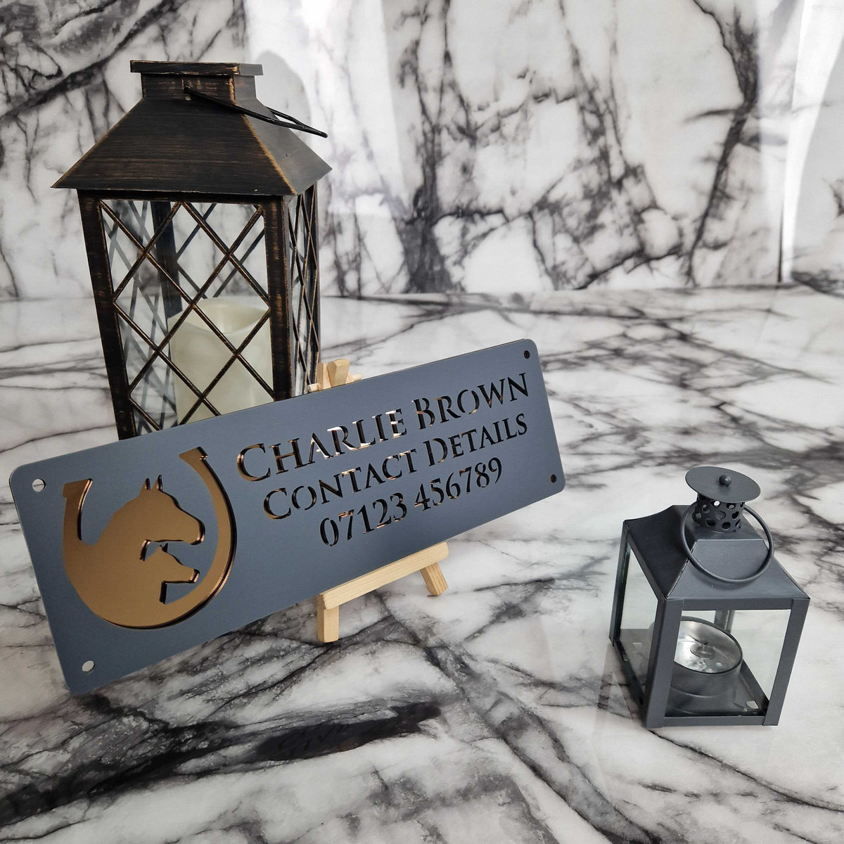 Anthracite and Copper Mirror Laser Horse Stable Personalised Sign