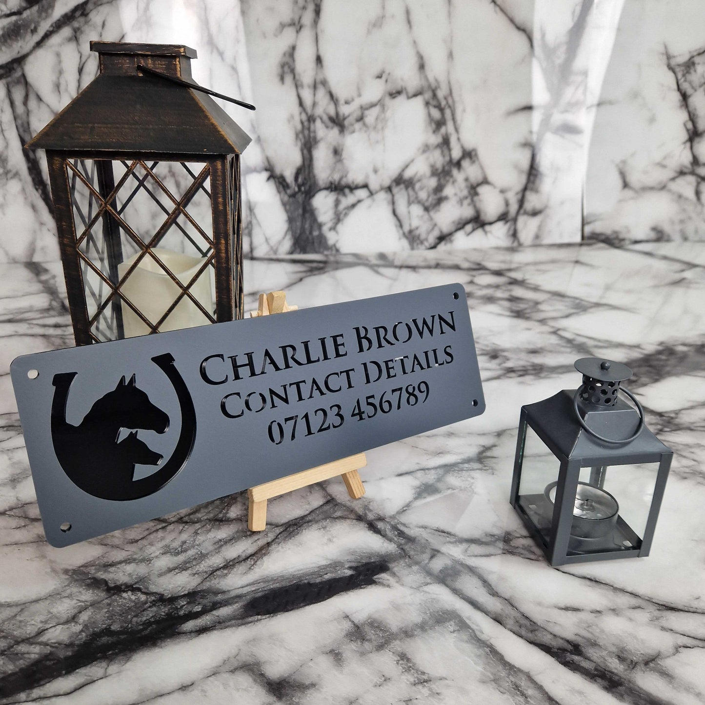 Matt Black and Anthracite Laser Horse Stable Personalised Sign