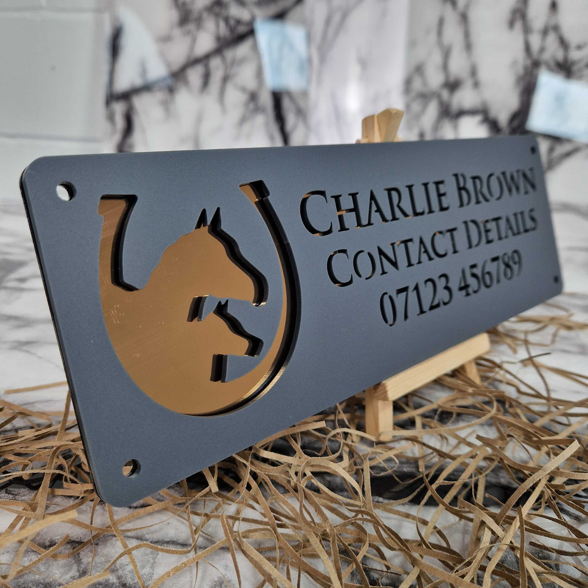 Anthracite and Copper Mirror Laser Horse Stable Personalised Sign