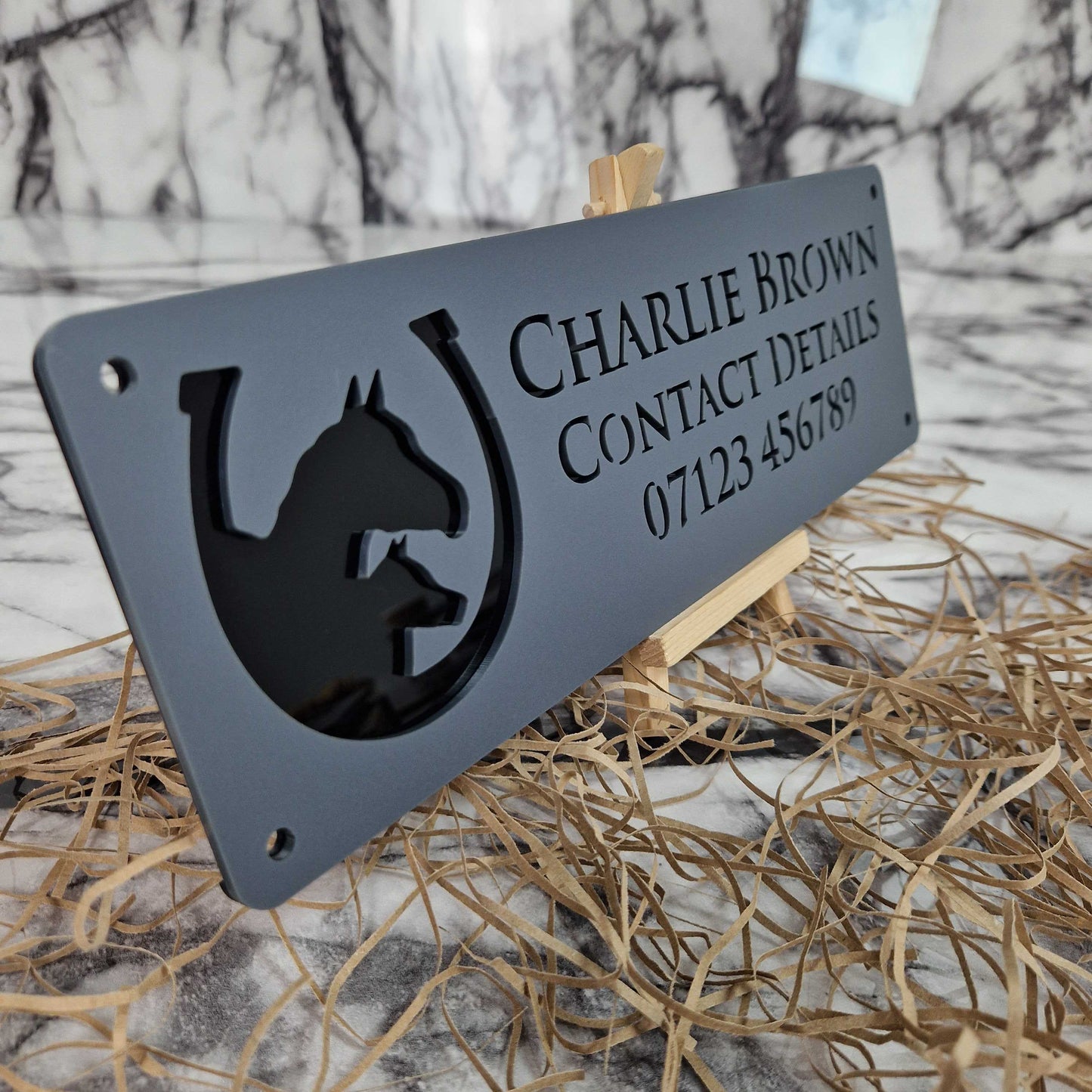 Matt Black and Anthracite Laser Horse Stable Personalised Sign