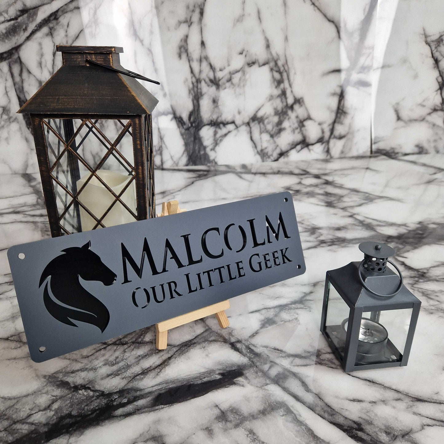 Matt Black and Anthracite Laser Horse Stable Personalised Sign