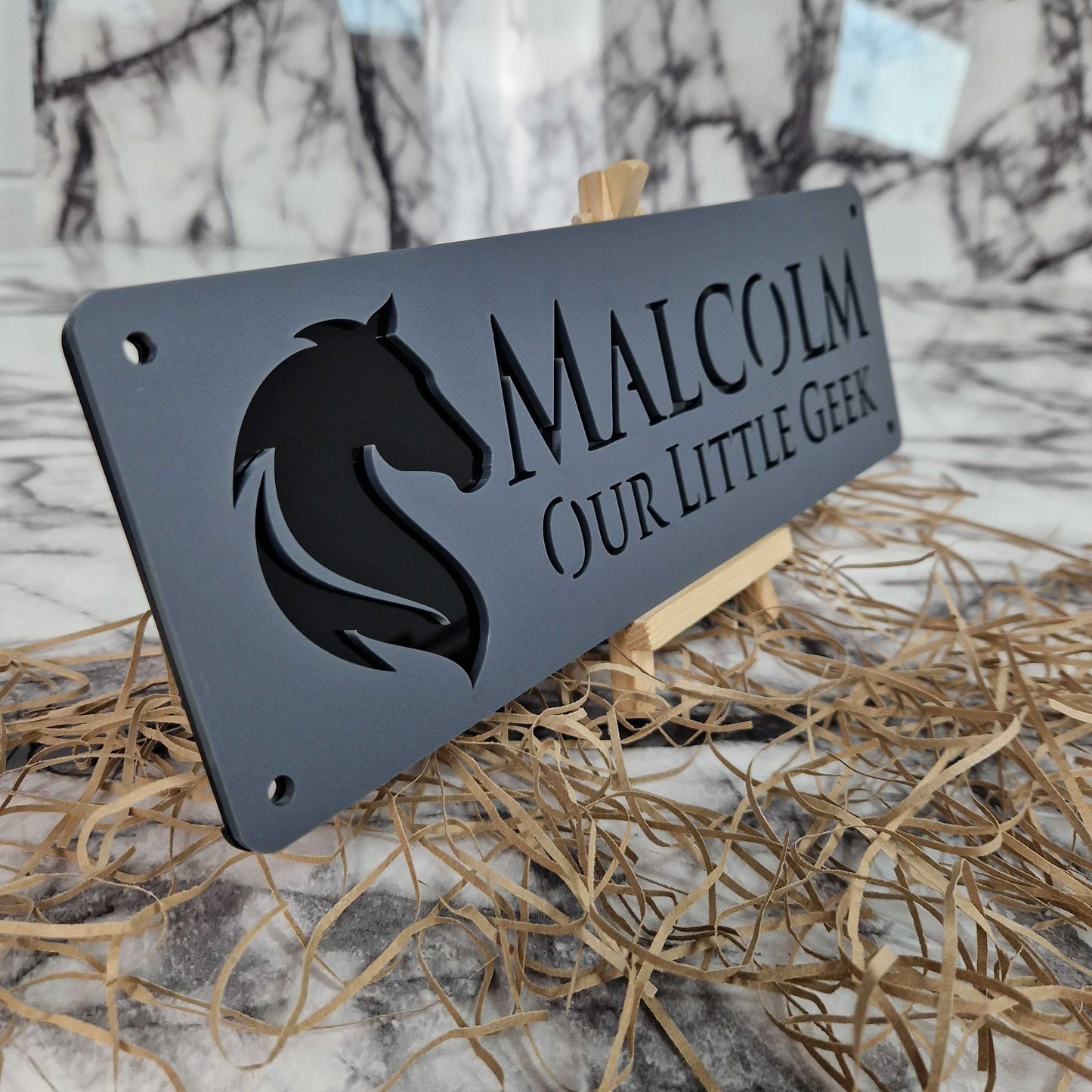 Matt Black and Anthracite Laser Horse Stable Personalised Sign