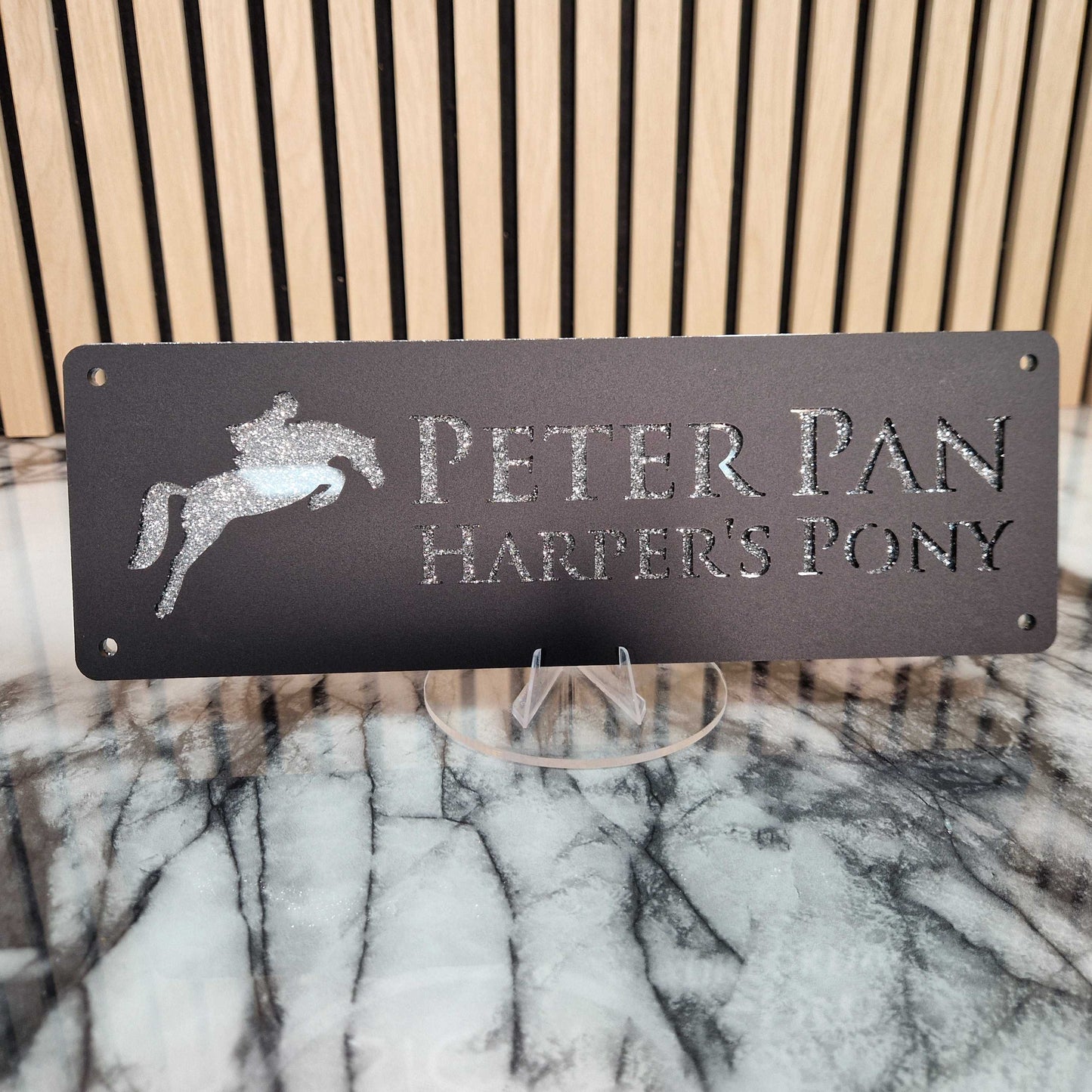 Black and Silver Glitter Effect Laser Horse Stable Personalised Sign
