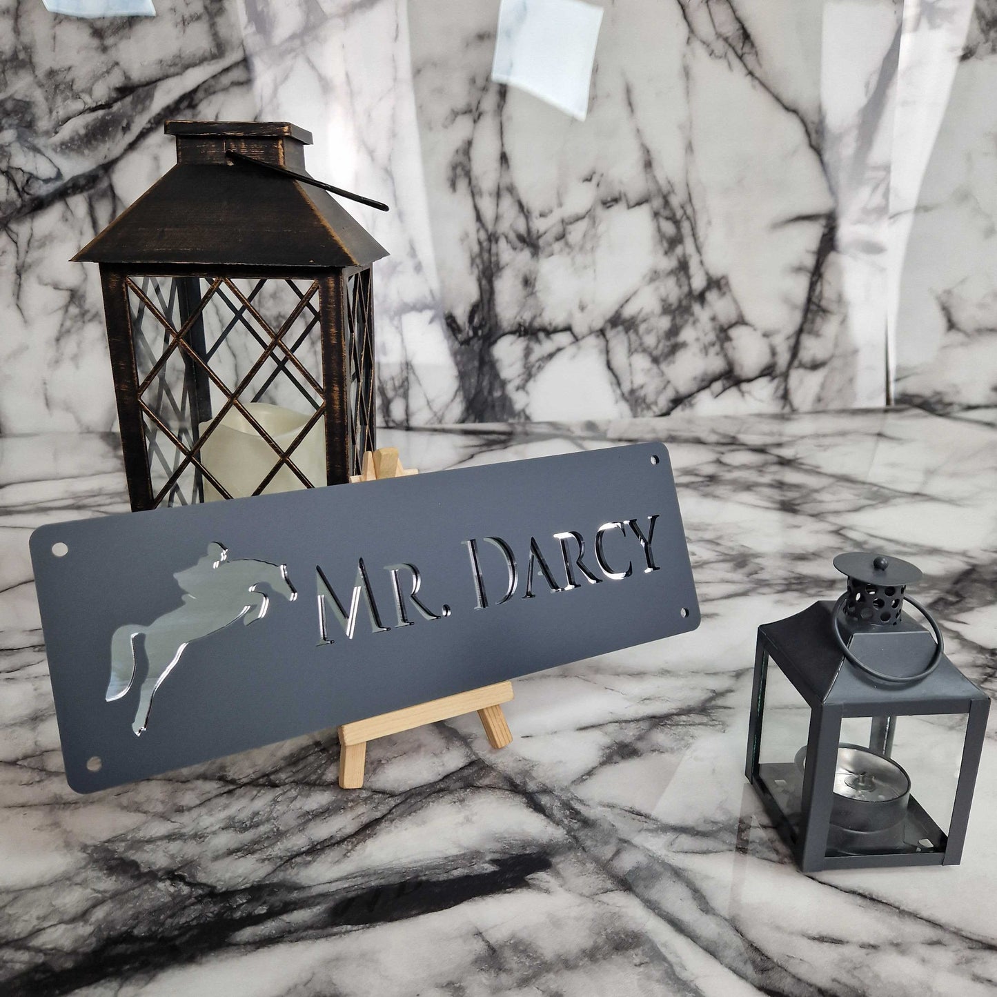 Anthracite Grey and Silver Mirror Laser Horse Stable Personalised Sign