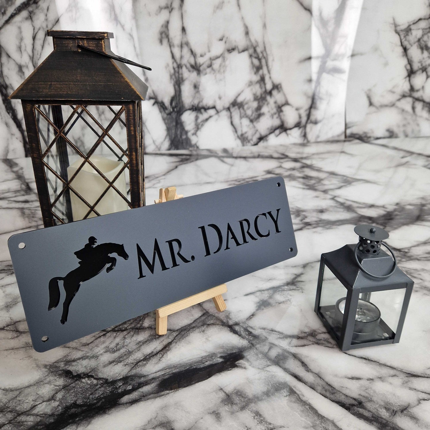Matt Black and Anthracite Laser Horse Stable Personalised Sign