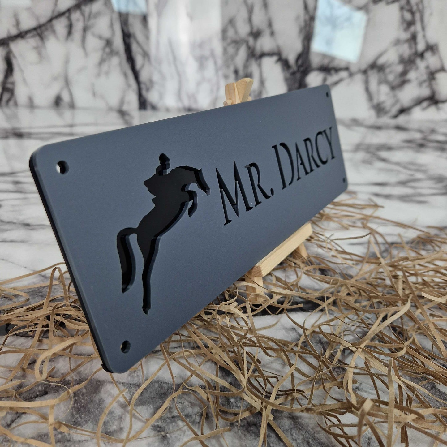Matt Black and Anthracite Laser Horse Stable Personalised Sign