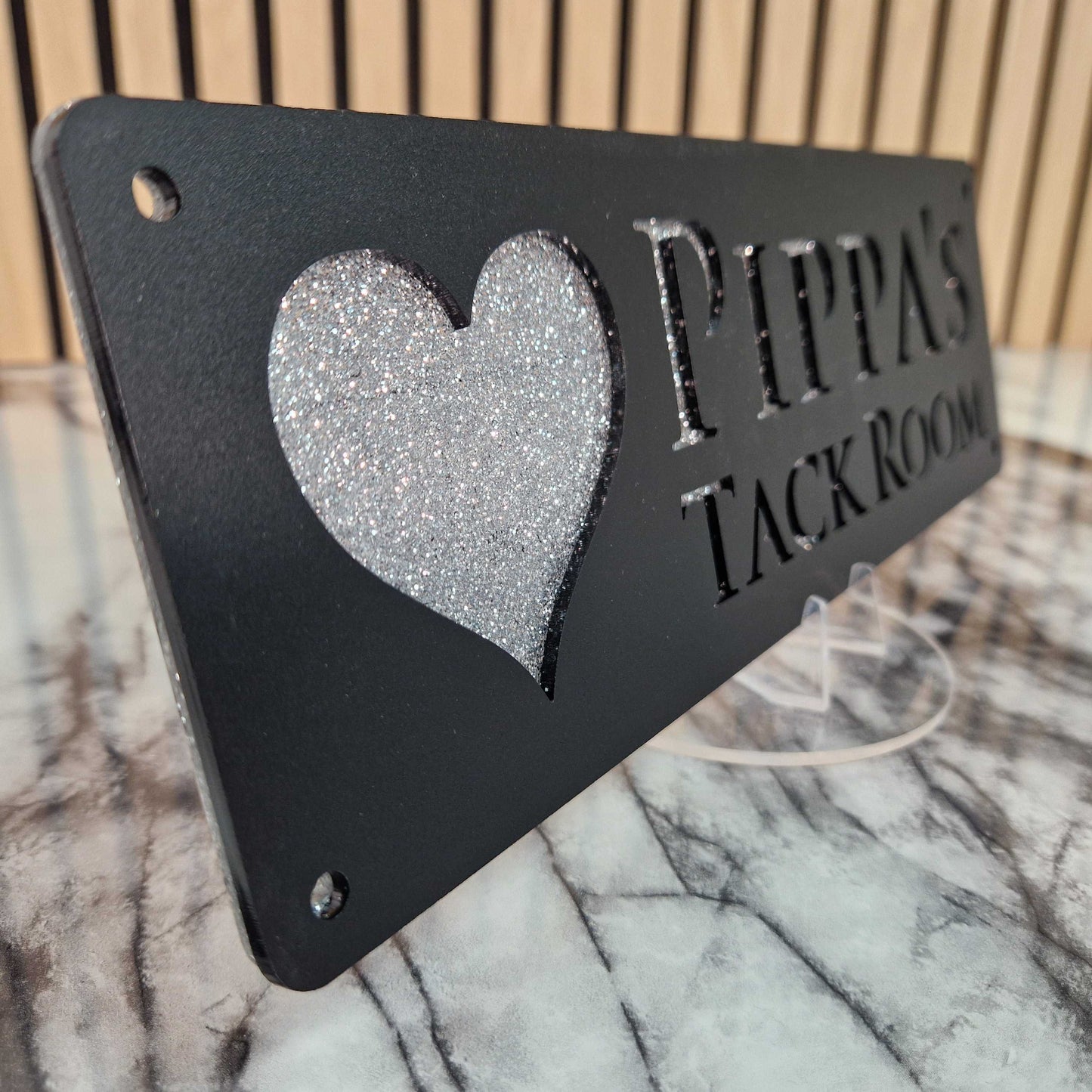 Black and Silver Glitter Effect Laser Horse Stable Personalised Sign