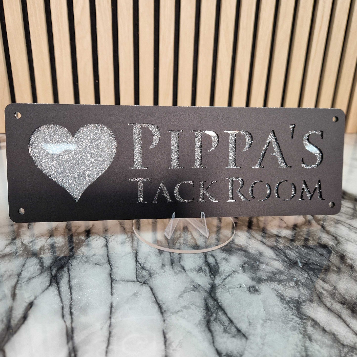 Black and Silver Glitter Effect Laser Horse Stable Personalised Sign