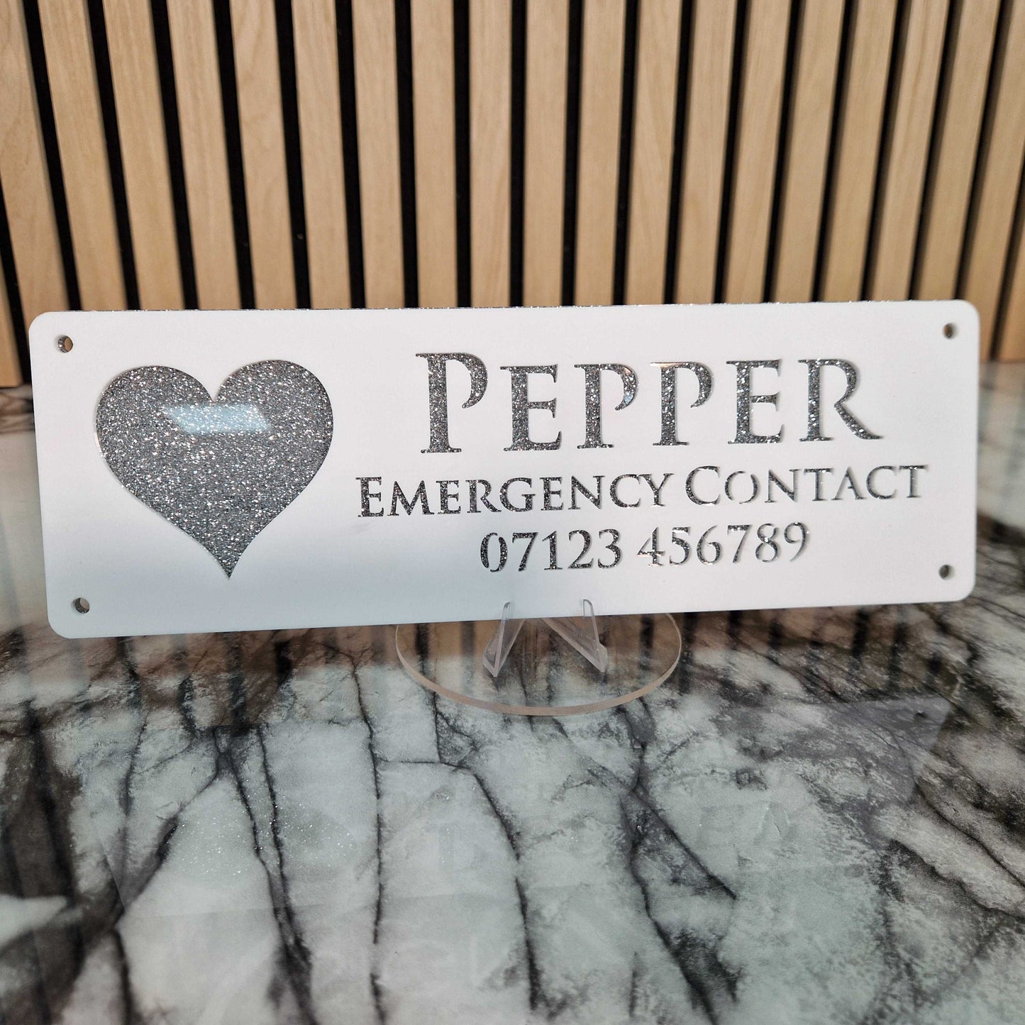 White and Silver Glitter Effect Laser Horse Stable Personalised Sign