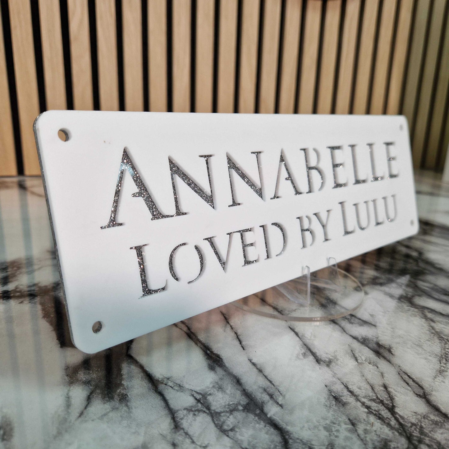 White and Silver Glitter Effect Laser Horse Stable Personalised Sign