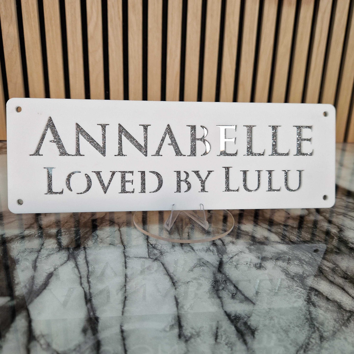 White and Silver Glitter Effect Laser Horse Stable Personalised Sign