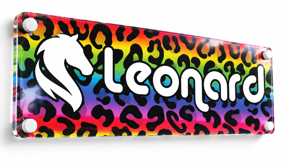 Horse Stable Name sign with Rainbow Leopard animal design