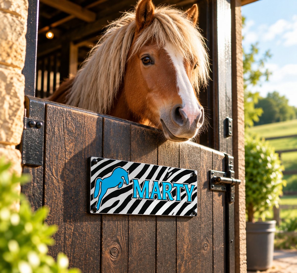 Black and White Zebra Design with Blue writing