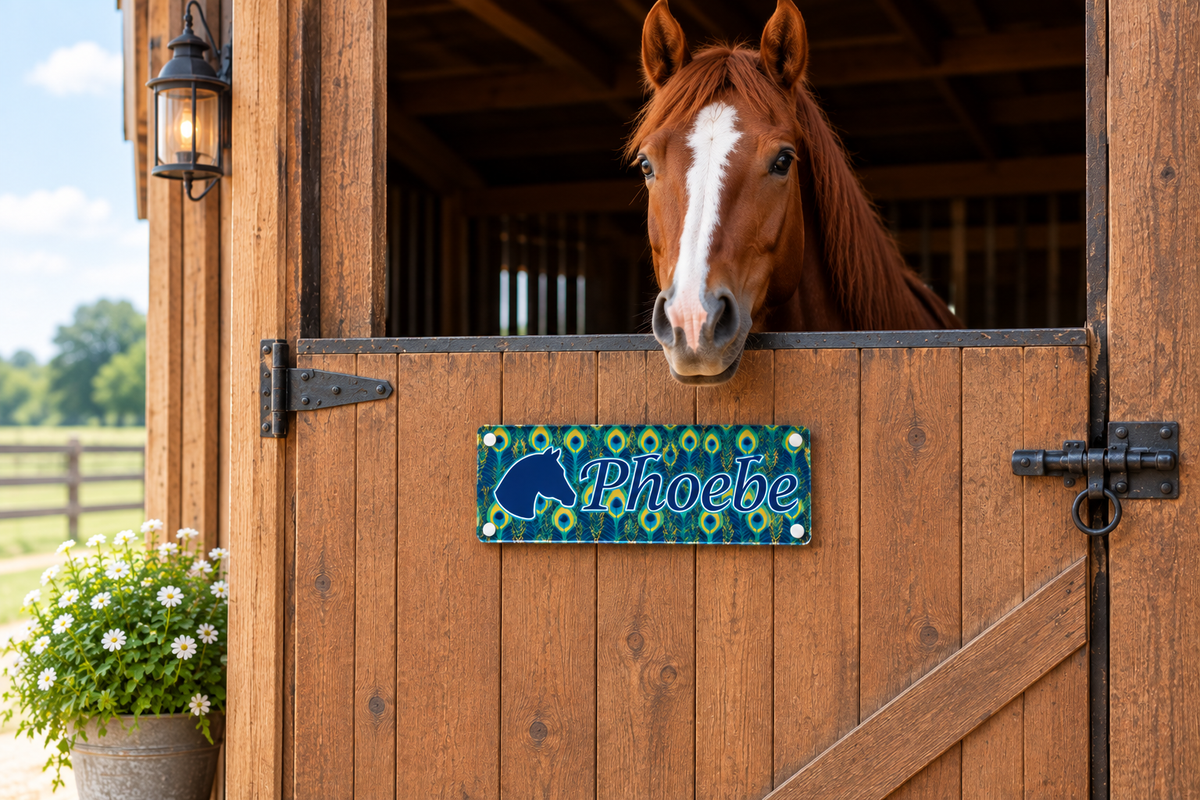 Horse Stable Name sign with Peacock Feather design